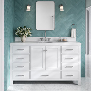 HOKKU DESIGNS Grevera 61 in. W X 22 in. D X 35.25 in. H Vanity With Quartz Vanity Top With Basin