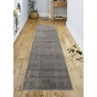 PURHOME Custom Size Trellis Bordered Design Gray Washable Slip Resistant Medium Pile Hallway Rug
