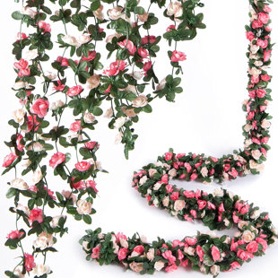 PRIMRUE 8 Pcs 66FT Flower Garland, Artificial Rose Vine Flowers with Green Leaves Hanging for Room