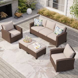 ALPHAMARTS 7 - Person Outdoor Wicker Patio Conversation Furniture Set with Swivel Chairs