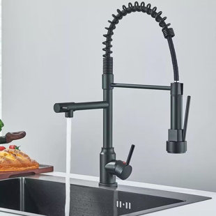 ALENARTWATER Kitchen Faucet with 2 Function Sprayer, Stainless Steel Single Handle Single Hole Spring Matte Black Kitchen Faucet