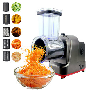 Ttak HOUSEWARE Electric Cheese Grater, 250W Professional Electric Slicer Shredder, One-Touch Control Electric Salad Machine Fruits, Vegetables, Cheeses, Salad Maker 5 Attachments Food Processor