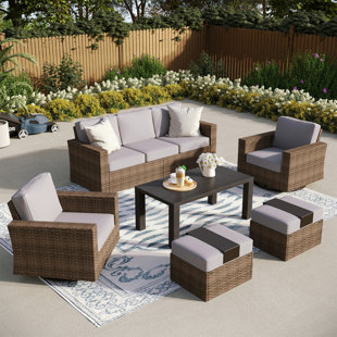 ALPHAMARTS 7- Person Outdoor Wicker Patio Conversation Furniture Set