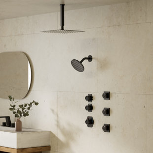 GRANDJOY FlexiRain Shower Faucet System 12" Ceiling 6" Wall Mount Rainfall Dual Shower Heads Body Jets