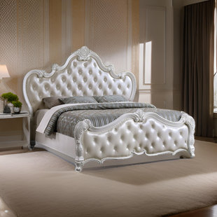 BENJARA Venta Bed, Button Tufted Faux Leather Upholstery