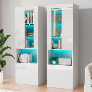 IVY BRONX Melinde High Gloss Led Standard Bookcase, 71'' H X 23.6'' W Modern Wood Bookcase Storage Cabinet