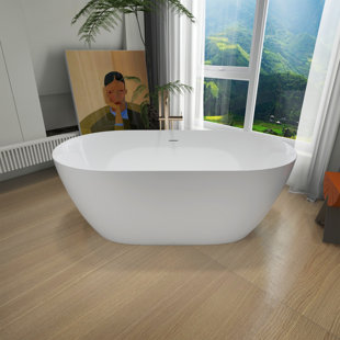 SOTUBX Free Standing Tub 55" x 28" Deep Soaking Bath Tub Acrylic A25 Soaker Tub