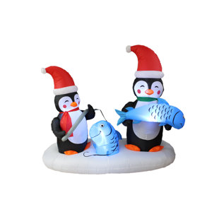 BZB GOODS 6 Foot Long Lighted Christmas Inflatable Two Penguins Happy Fishing Indoor / Outdoor Holiday Blow Up Yard Garden Decoration