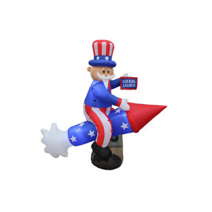 BZB GOODS 6 Foot Long Lighted Patriotic Independence Day 4th of July Inflatable Uncle Sam on Rocket Indoor / Outdoor Blow Up Holiday Yard Decoration