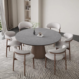 GREYLEIGH Modern Nordic Wood Rock-Plate Dining Table Chair Pedestal Dining Set