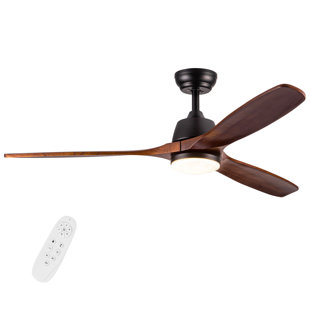 YUHAO Farmhouse 52" 3 Wood Blades LED Ceiling Fan With Lights