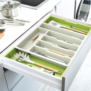 ELAINE MERCURE Silverware Drawer Organizer, Expandable Utensil Tray For Kitchen Drawers, Adjustable Plastic Cutlery Flatware Holder For Knife Fork Spoon With 8-10 Compartments Large