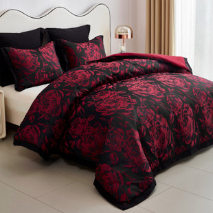 HOMECHOICE INTERNATIONAL GROUP Elegant 7-Piece Comforter Set With Matching Curtains - Premium Jacquard Fabric Patchwork Bed In A Bag Bedding Set, Rich Color With Intricate Chinese Floral Design, Machine Washable For All Seasons