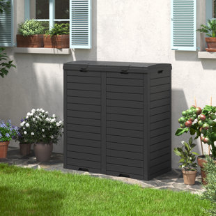 LHBCRAFT Resin Manual Lift Trash Can - 62 Gallons, Outdoor Trash Bin