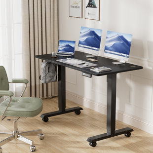 17 STORIES Electric Height Adjustable Standing Desk With 4 Lockable Casters