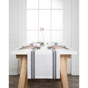 DMOKSHA D'Moksha Homes French Stripe Linen Table Runner