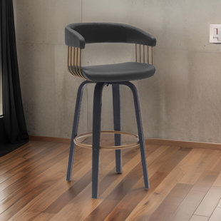 LATITUDE RUN® Lynnon Swivel Counter or Bar Height Bar Stool in Faux Leather, Wood and Golden Bronze Metal