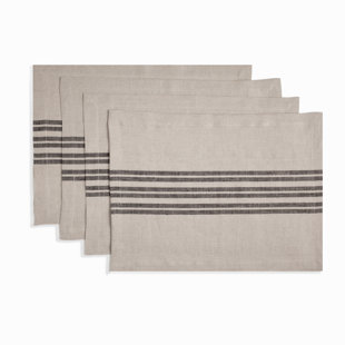 DMOKSHA D'Moksha Homes Farmhouse Natural and Black Linen Placemats (Set of 4)