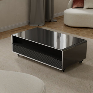 ARTISAN DESIGN FURNITURE Modern Smart Coffee Table with 2 Fridge Drawers 135L Capacity for Cooling, 3 Charge Ports, 2 Power Sockets and 15W Wireless Charge, Bluetooth Speakers