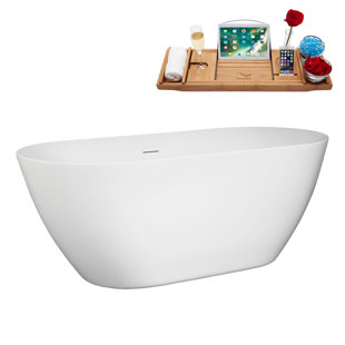 STREAMLINE BATH 59" Streamline B-244-36-BBR Soaking Freestanding Tub and Tray With Internal Drain in Brushed Brass