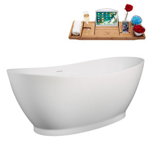 STREAMLINE BATH 67" Streamline B-288-69-PBR Soaking Freestanding Tub and Tray With Internal Drain in Polished Brass