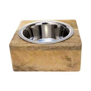 ADOG Country Living Elegant Stainless Steel Dog Bowl with Mango Wood Holder