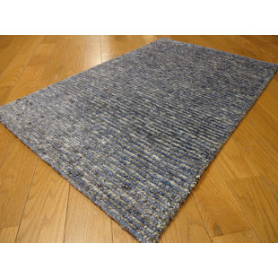 SHALOM BROTHERS Handmade Hand-Knotted Wool Blue Rug