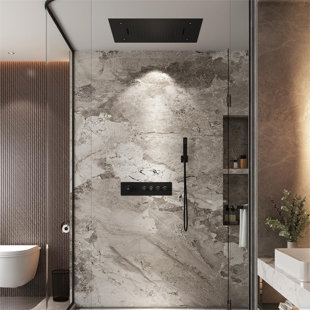 CASAINC 31" L x 24" W 4-Function Flush Mounted Thermostatic Shower System With LED Light and Remote Controls