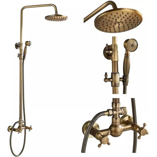 NABIYY Antique Brass 8 in Bathroom Shower Faucet Set System Rainfall Outdoor Shower