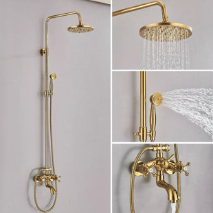 NABIYY Gold 8 Inch Round Bathroom Luxury Rainfall Shower Faucet Set Tub Spout Mixer Tap