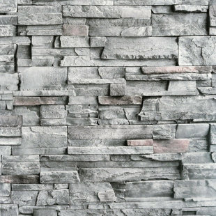 BOROUGH WHARF Adian Slate Wall Grey Realistic Stone Adian Paper 10m x 53cm Matte Wallpaper Roll