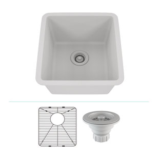 LEXICON QUARTZ 16" x 18" Quartz Kitchen Sink, Single Bowl Sink, Drop-in Sink, Undermount Sink, Granite Kitchen Sink, with Steel Grids and Basket Strainer