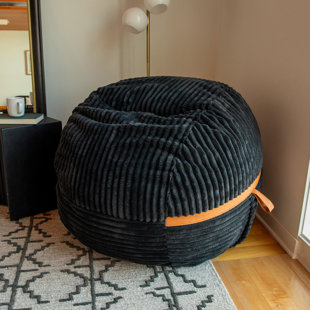 Big Joe Foam Filled Bean Bag Chair with Removable Cover, Corded Plush, Vegan Leather Accents, Medium to XXL Size