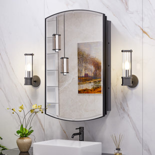 EBERN DESIGNS Arch Metal Framed Storage Medicine Cabinet With Beveled Mirror