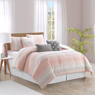 NANSHING AMERICA, INC Clarion Pink 7 Piece Chic Striped Comforter Set