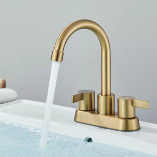 NABIYY Brushed Gold Bathroom Basin Sink Faucet 4 in Centerset 3 Hole Lavatory Mixer Tap