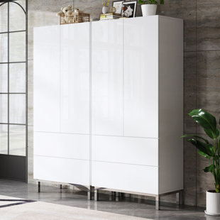 BRAYDEN STUDIO® Eildhi 2 Pieces Modern High Gloss Bookcase With Doors, 70" Tall Storage Cabinet Bookshelf With Adjustable Shelves & Drawer, Kitchen Pantry Cabinet For Living Room, Bathroom, Office, Grey