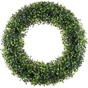 GRACIE OAKS 19.5-Inch Boxwood Wreath - Round UV Resistant Artificial Spring, Summer, Fall, or Winter Wreath - Indoor/Outdoor Wreaths for Front Door