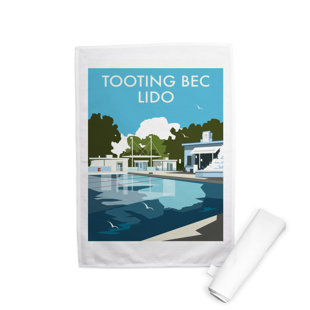 HAPPY LARRY Tooting Bec Lido, London Tea Towel