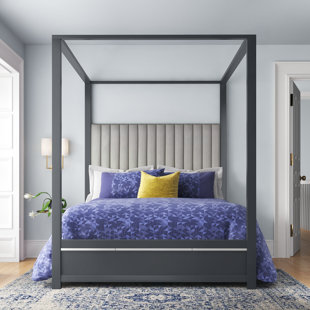 WILLA ARLO™ INTERIORS Tottenham Canopy Bed with Grey Velvet Headboard