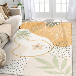 SHENZHEN LINGANG TECHNOLOGY CO., LTD Machine Washable Abstract Yellow Botanical Area Rugs