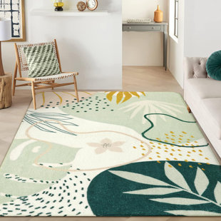 SHENZHEN LINGANG TECHNOLOGY CO., LTD Machine Washable Abstract Green Botanical Area Rugs
