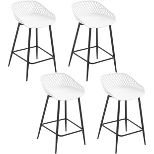 GEORGE OLIVER Bar stool set of 4, bar stool with hollow backrest, kitchen chair with wide seat, bistro chair with footrest, stool with metal legs, outdoor bar terrace, made of PP plastic (Set of 4)