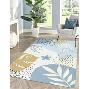 SHENZHEN LINGANG TECHNOLOGY CO., LTD Morandi Abstract Blue Botanical Machine Washable Area Rugs