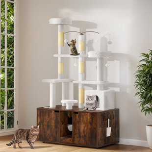 ARCHIE & OSCAR™ Multi-Functional Cat House: Hidden Litter Box, Cat Tree, and End Table for 3-4 Large Cats