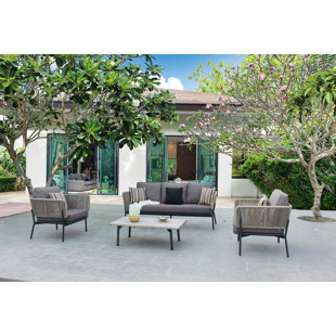 VIG FURNITURE Suntide - Outdoor Grey Fabric + Beige Rattan + Grey Acacia Sofa Set