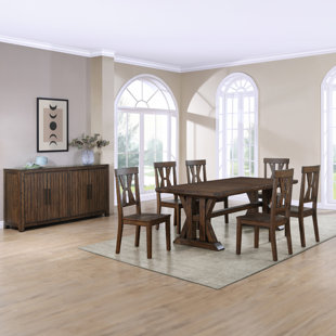 STEVE SILVER FURNITURE Auburn 126" Large Solid Wood Dining Table with 6 Chairs