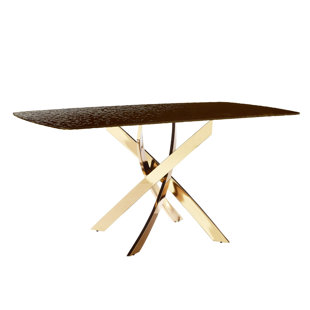 VIG FURNITURE Pyrite - Modern Brown Glass + Rosegold Rectangular Dining Table