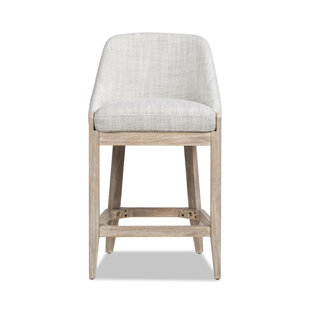 AUGUST GROVE® Clivia 26.5" Coastal Curved Back Upholstered Counter Stool, Two-Tone Neutral Gray Polyester Wool Blend