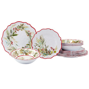 CERTIFIED INTERNATIONAL Christmas Gatherings 12pc Melamine Dware Set 4-Dinner Plate 11" 4-Salad Plate 9" 4-Bowl 8.5" x 2" (Set of 12)